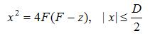 description of parabolic arc with focal length F