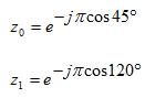 z values corresponding to null directions for radiation pattern of antenna arrays