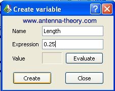 variables in cadfeko for the length of a dipole antenna